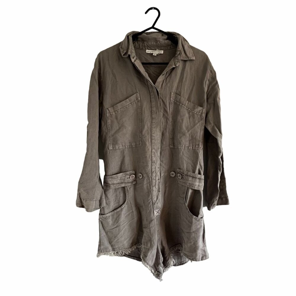 Young Fabulous and Broke River Raw Long Sleeve Romper Dark Gray Size Small‎
